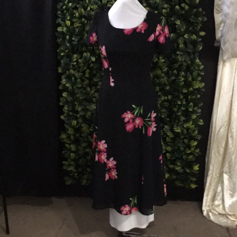 Black floral princess cut dress